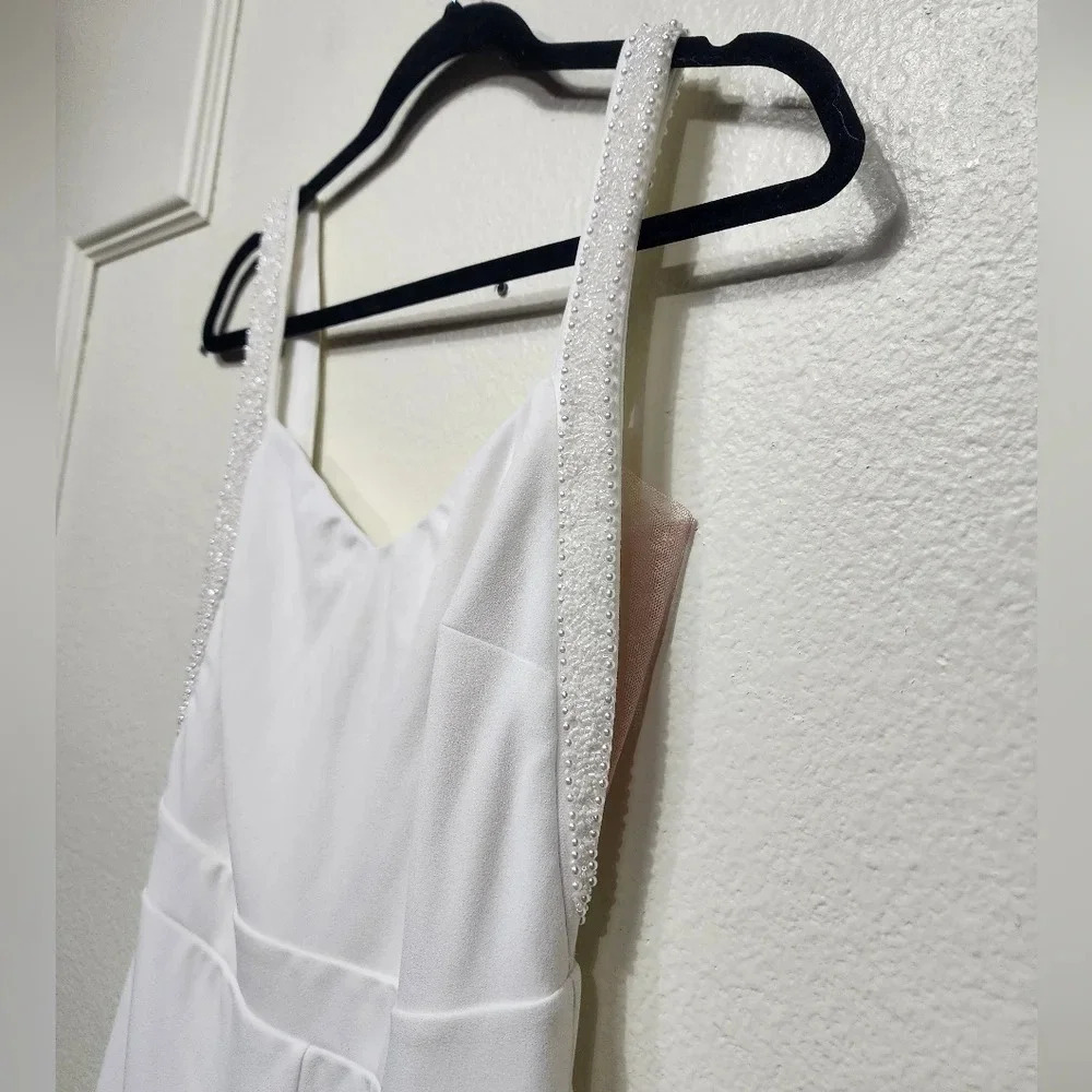 Lulu's Love Aglow White Pearl Beaded Sleeveless Straight Leg Jumpsuit S Wedding - Picture 8 of 12